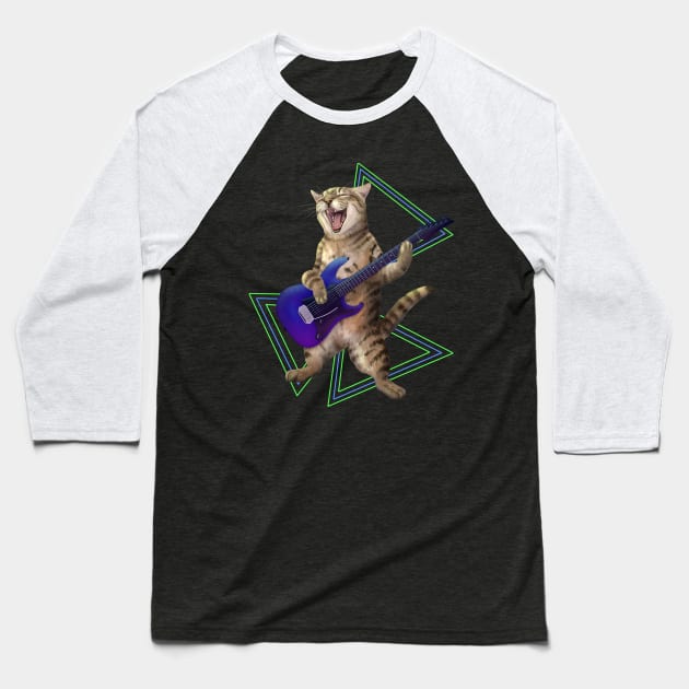 Cat playing the electric guitar Baseball T-Shirt by Mehu Art